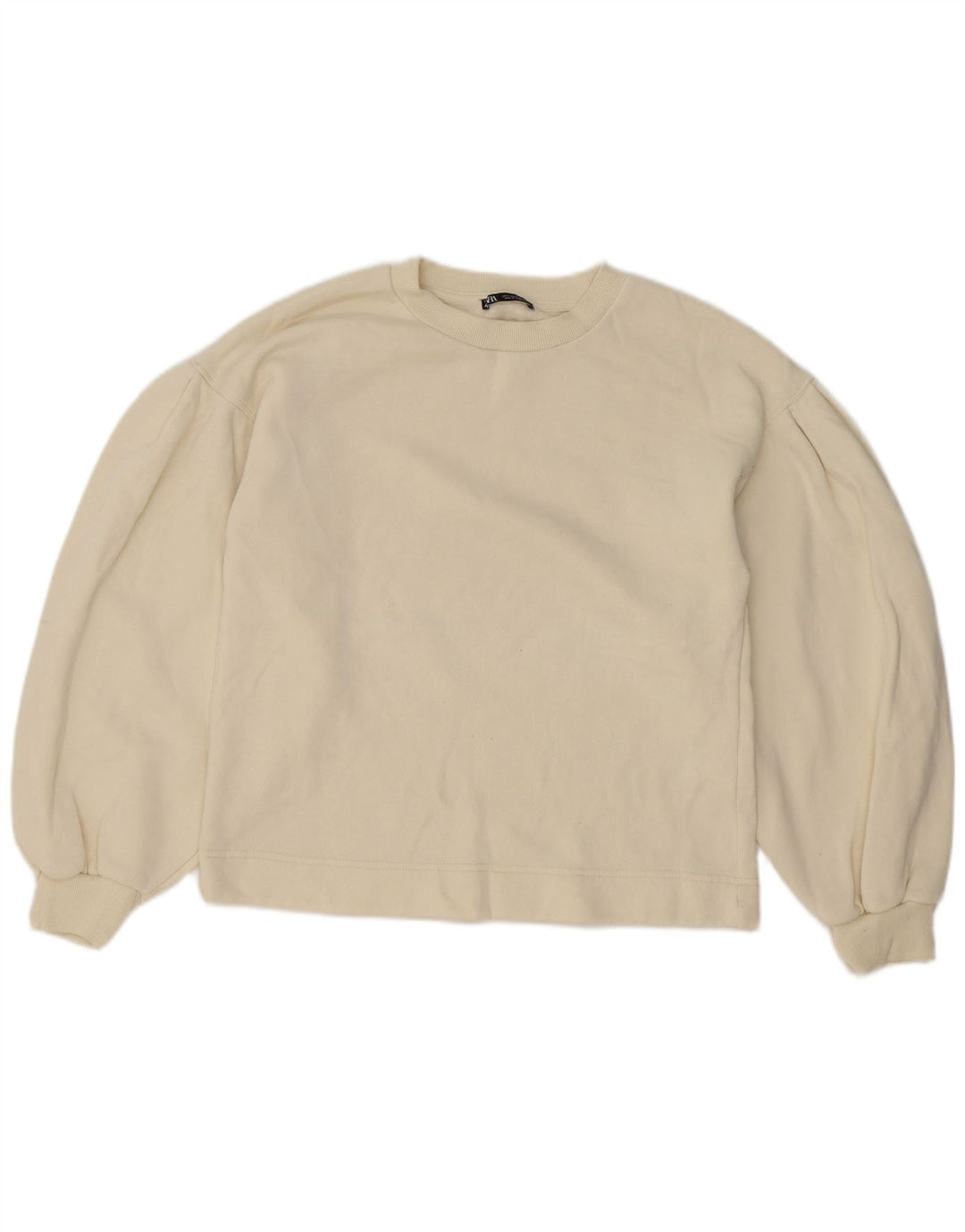 Übergroßer Sweatshirt-Pullover für Damen von Zara, Gr. 10, Größe S, cremefarbene Baumwolle