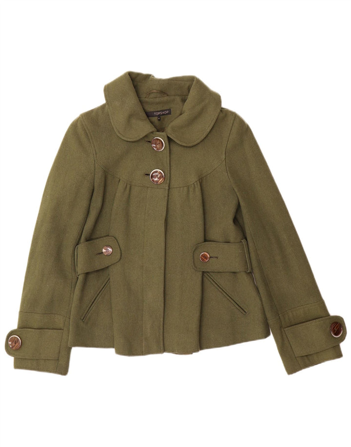 Topshop Damen Pea Coat UK 8 Small Grüne Wolle