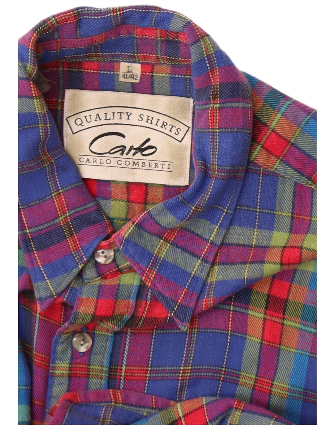 Carlo Comberti Herren-Flanellhemd mit kurzen Ärmeln, Größe 41/42, groß, blau kariert