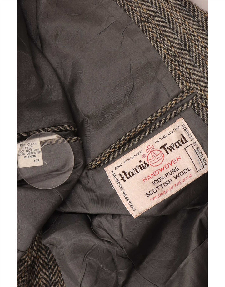 Harris Tweed Herren-Blazer mit normaler Passform, UK 42, mittelgrau, Fischgrätenmuster