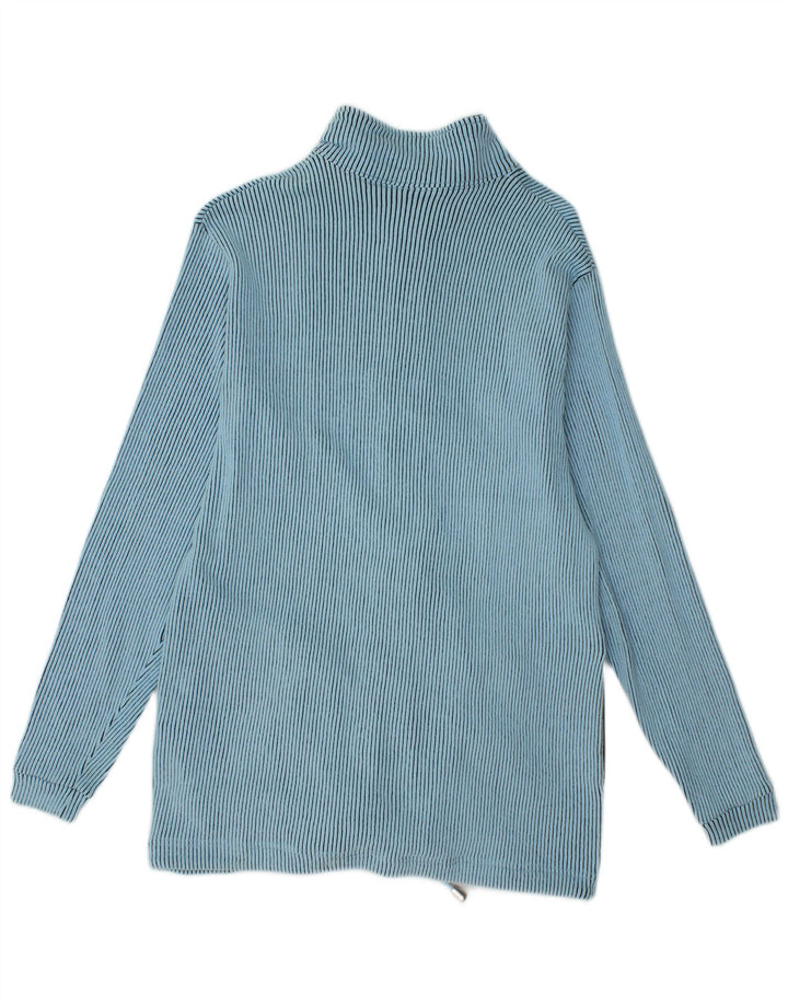 CHAMPION Damen-Cardigan-Pullover UK 10 Kleine blaue Nadelstreifen-Baumwolle