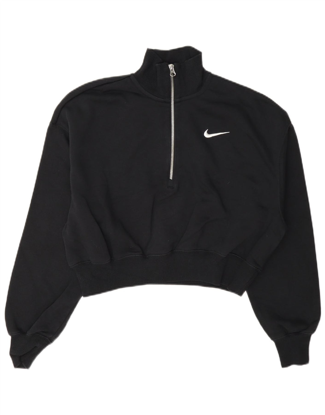 Nike Damen-Sweatshirt mit übergroßem Crop-Ausschnitt und Reißverschluss, Gr. 10, Größe S, Schwarz