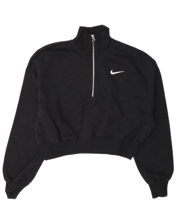 Nike Damen-Sweatshirt mit übergroßem Crop-Ausschnitt und Reißverschluss, Gr. 10, Größe S, Schwarz