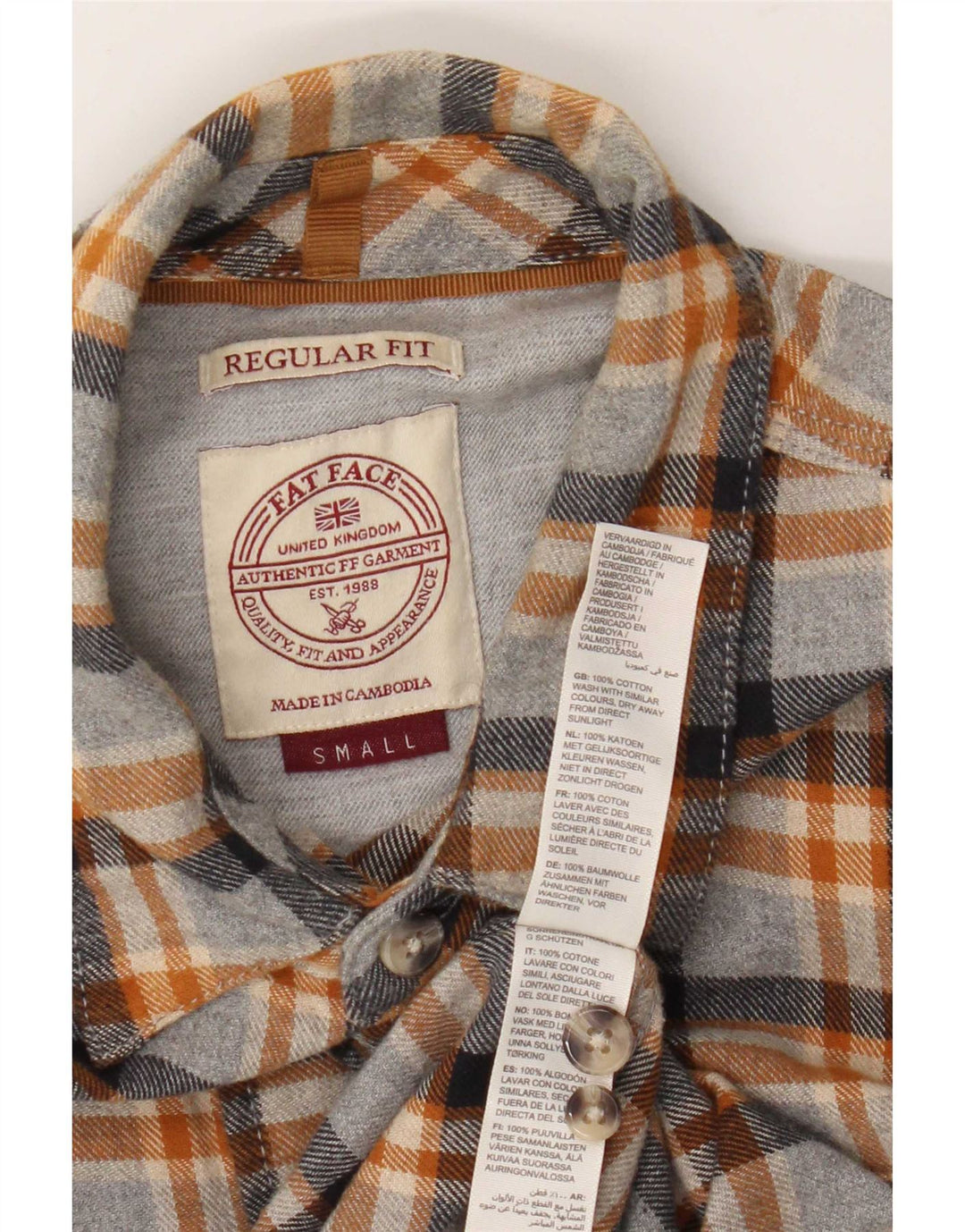 Fat Face Herren-Flanellhemd mit normaler Passform, klein, grau kariert, Baumwolle