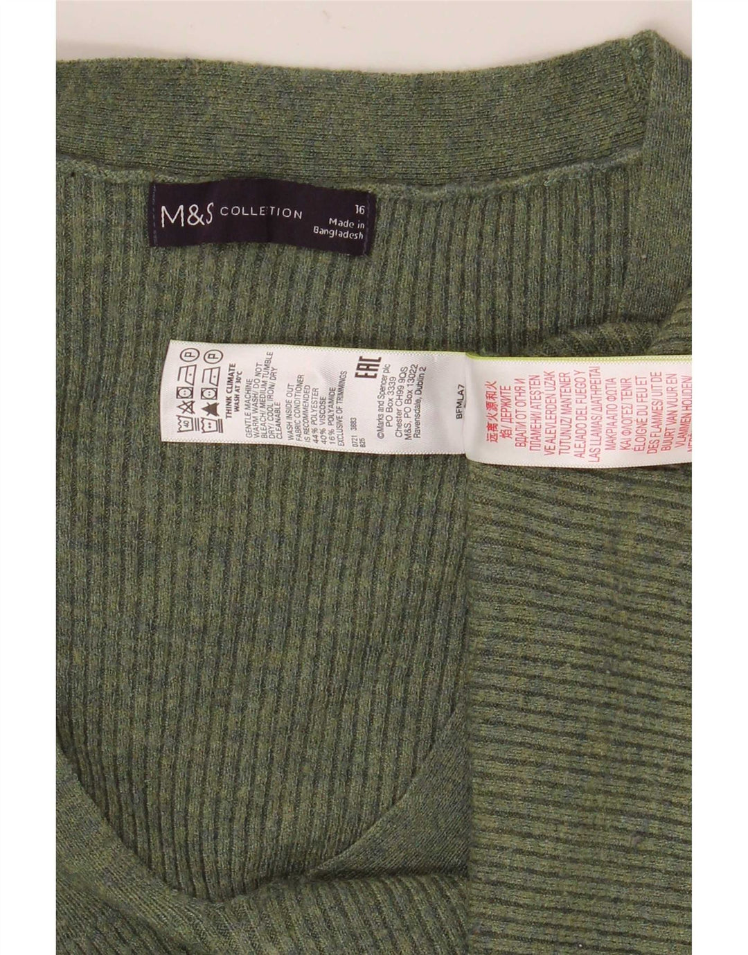 Marks & Spencer Damen-Pullover mit V-Ausschnitt, UK 16, Größe L, Grün, Polyester