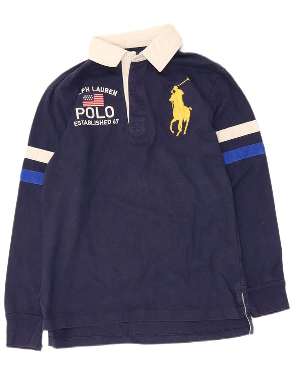 Polo Ralph Lauren Jungen-Rugby-Poloshirt mit Grafik, 10–11 Jahre, mittleres Marineblau