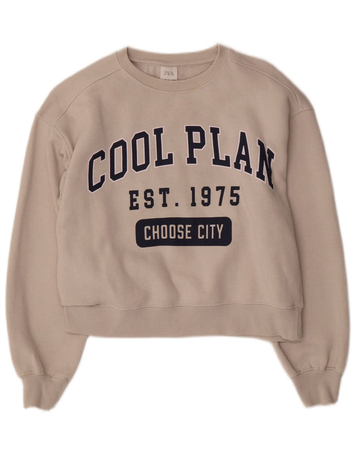 Zara Crop Graphic Sweatshirt-Pullover für Mädchen, 13–14 Jahre, Weiß