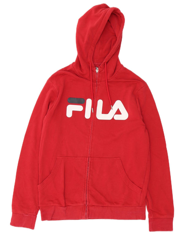 Fila Herren-Kapuzenpullover mit grafischem Reißverschluss, mittelrote Baumwolle