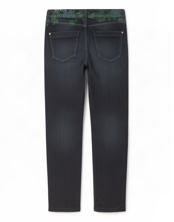 Desigual Damen Straight Jeans EU 40 Medium W32 L29 Marineblaue geblümte Baumwolle
