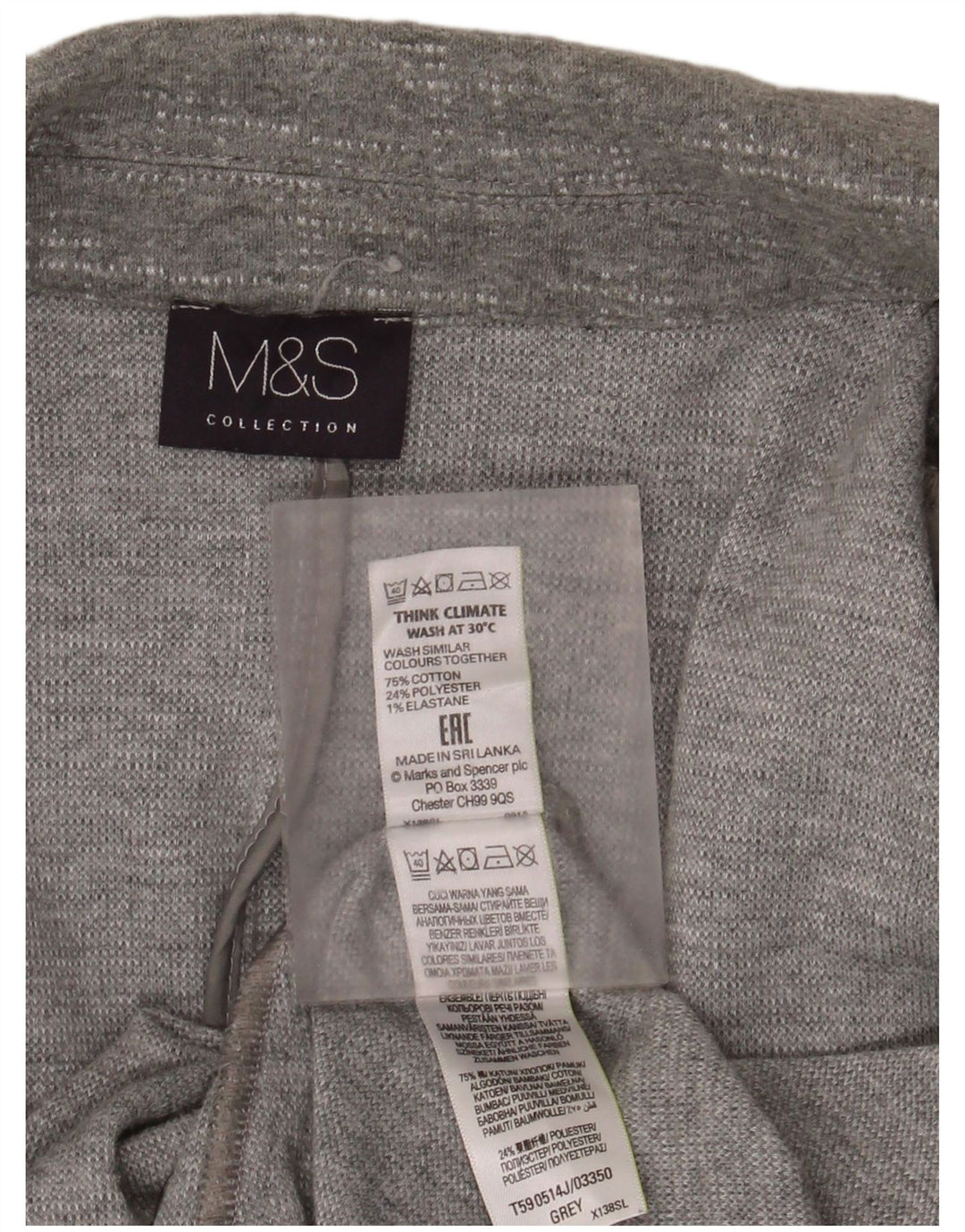 Marks & Spencer Offene Damen-Blazerjacke mit 3/4-Ärmeln, UK 20 2XL, graue Baumwolle