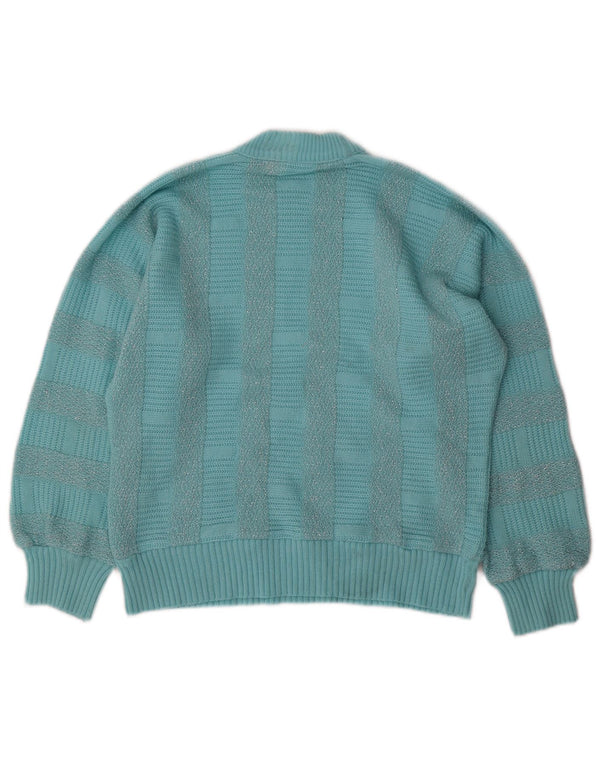 VINTAGE Damen Rollkragenpullover Pullover UK 14 Mittelblau gestreift