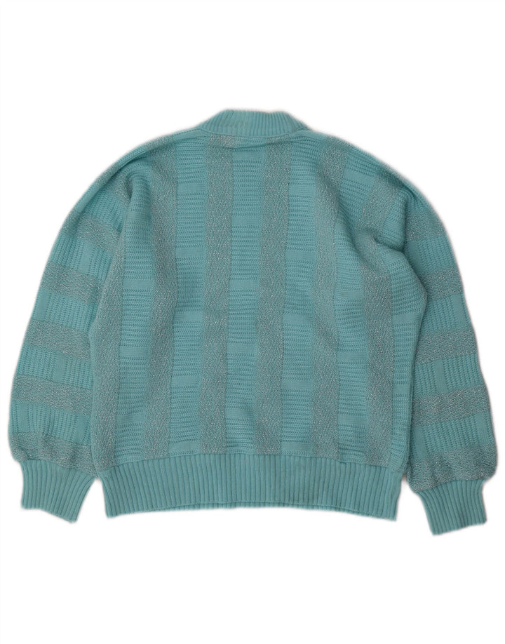 VINTAGE Damen Rollkragenpullover Pullover UK 14 Mittelblau gestreift