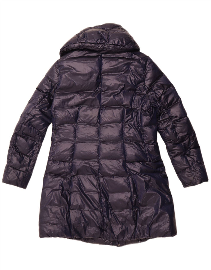 Blauer Wattierter Damenmantel mit Kapuze UK 18 XL Marineblaues Polyester