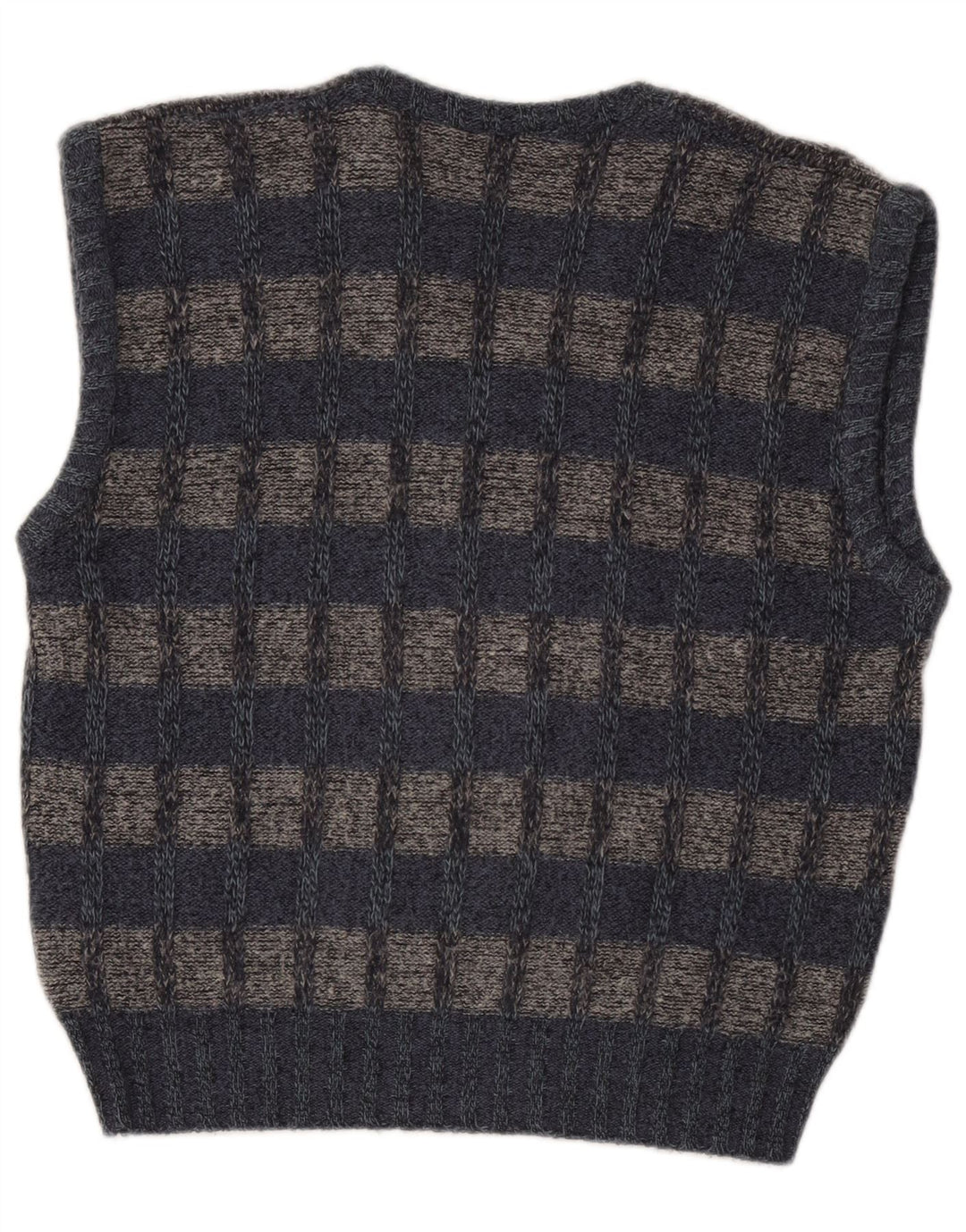 Vintage Herren Weste Tank Top Small Grau Karo Acryl