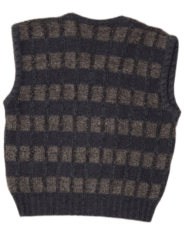 Vintage Herren Weste Tank Top Small Grau Karo Acryl