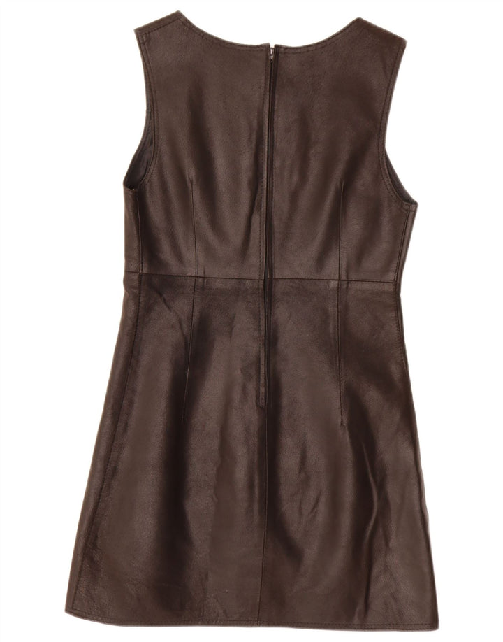 Vintage Damen ärmelloses Leder-Etuikleid IT 42 Medium Schwarz