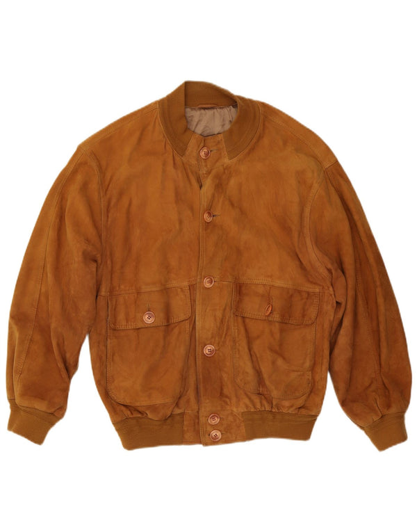 VINTAGE Herren Wildleder Bomberjacke UK 38 Medium Beige Leder