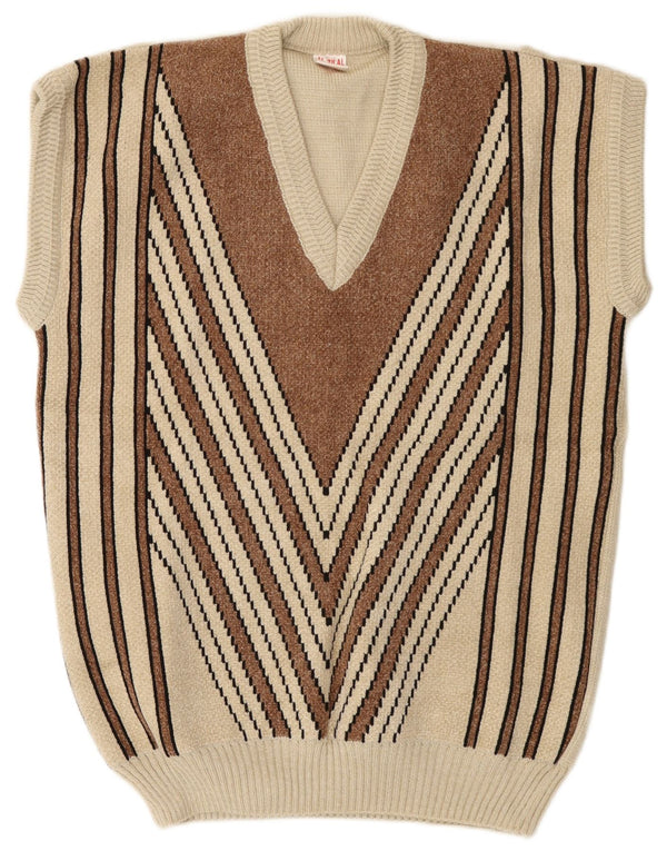 Vintage Herren Weste Tank Top 3XL Beige gestreift Acryl