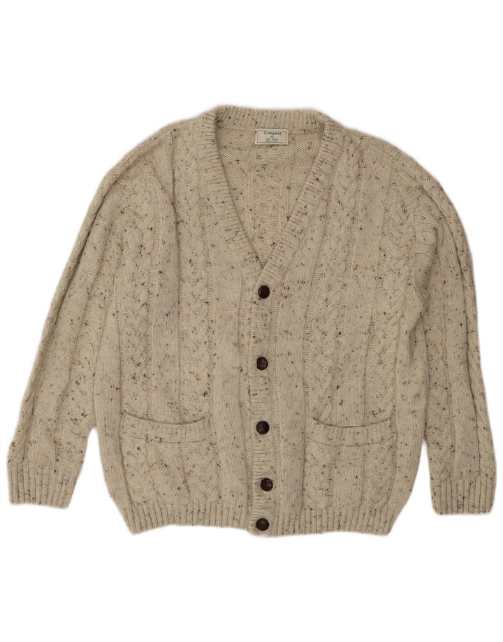 Vintage Herren-Cardigan-Pullover, große beige gefleckte Wolle