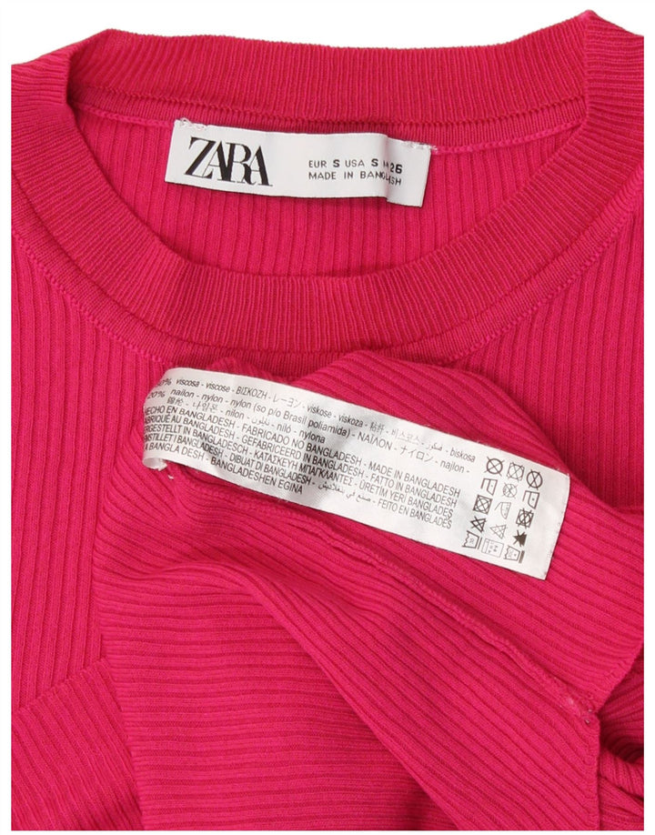 Zara Damen Crop Top Langarm UK 8 Small Rosa Viskose