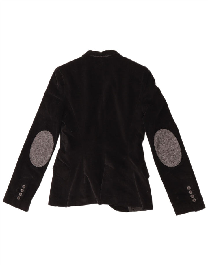 Zara Damen 1-Knopf-Samt-Blazerjacke UK 6 XS Schwarz