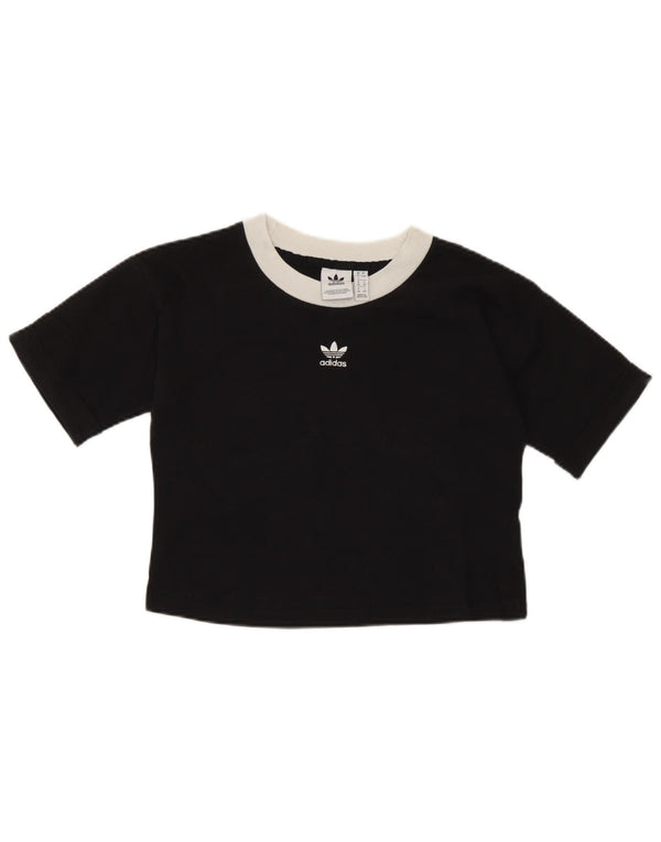 Adidas Damen Crop T-Shirt Top UK 8 Small Schwarz Colourblock