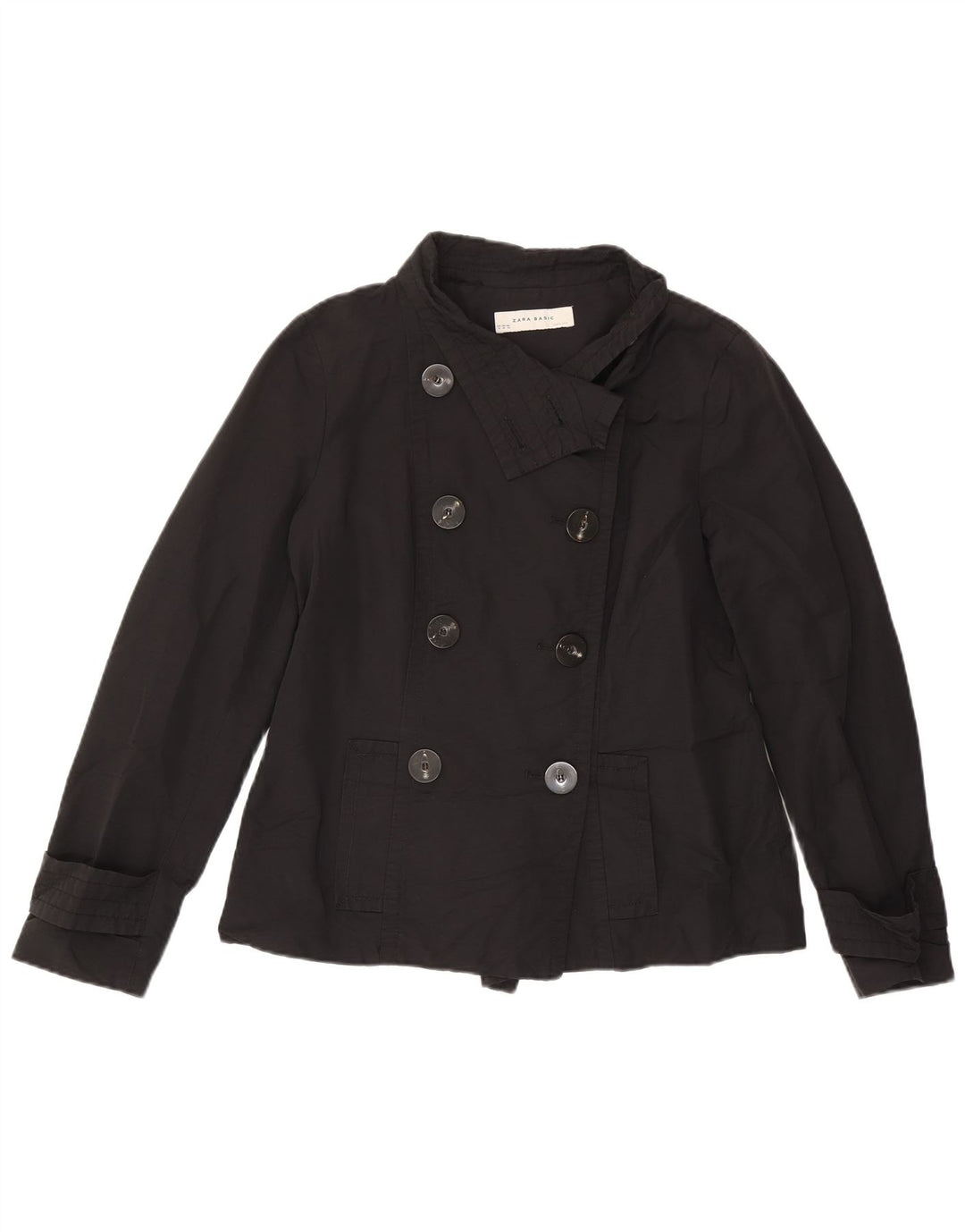 Zara Damen Kurzer Pea Coat UK 18 XL Schwarz Baumwolle