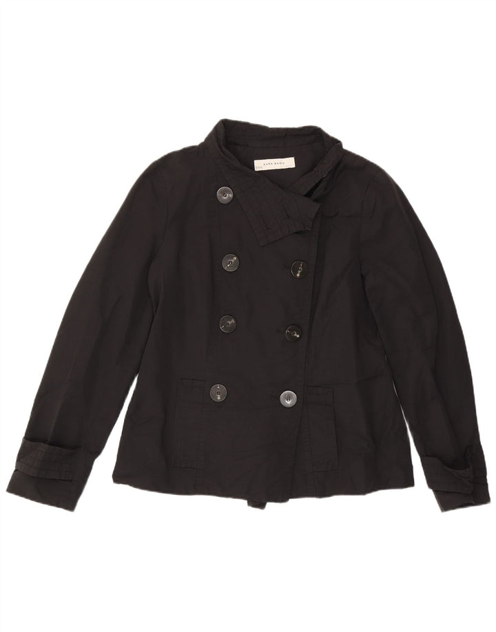 Zara Damen Kurzer Pea Coat UK 18 XL Schwarz Baumwolle