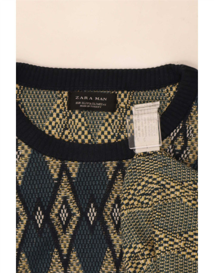 Zara Herren-Pullover mit Rundhalsausschnitt, XL, mehrfarbig, Argyle/Diamant-Acryl