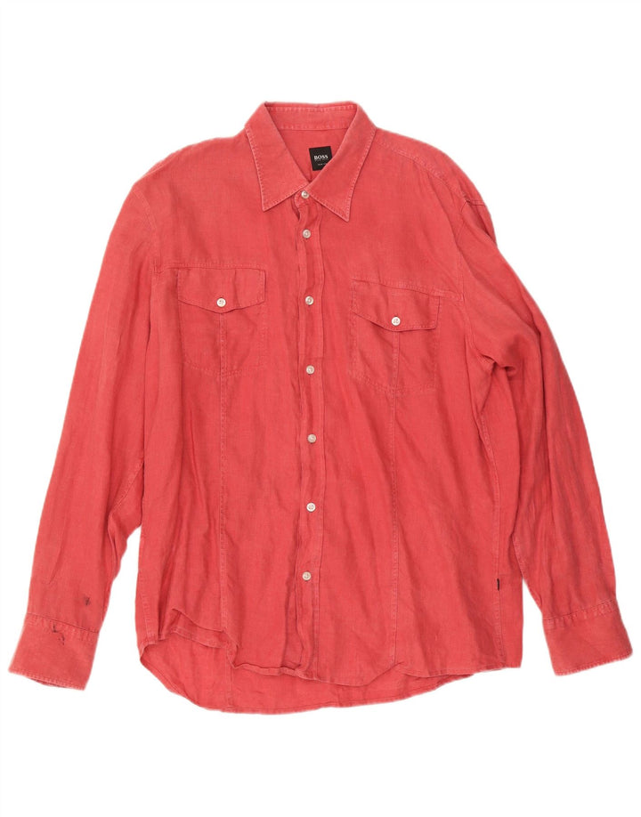 Hugo Boss Herren Slim Fit Hemd XL Rot Leinen