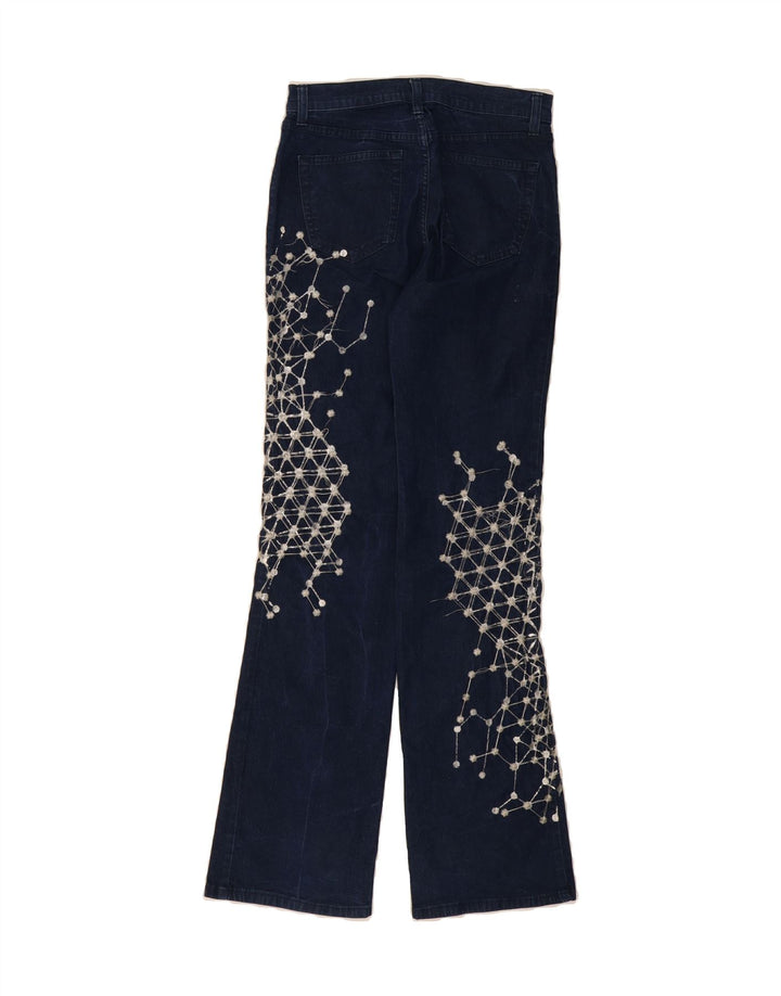 FERRE Womens Graphic Bootcut Jeans W28 L33 Blue Check Cotton Vintage Ferre and Second-Hand Ferre from Messina Hembry 