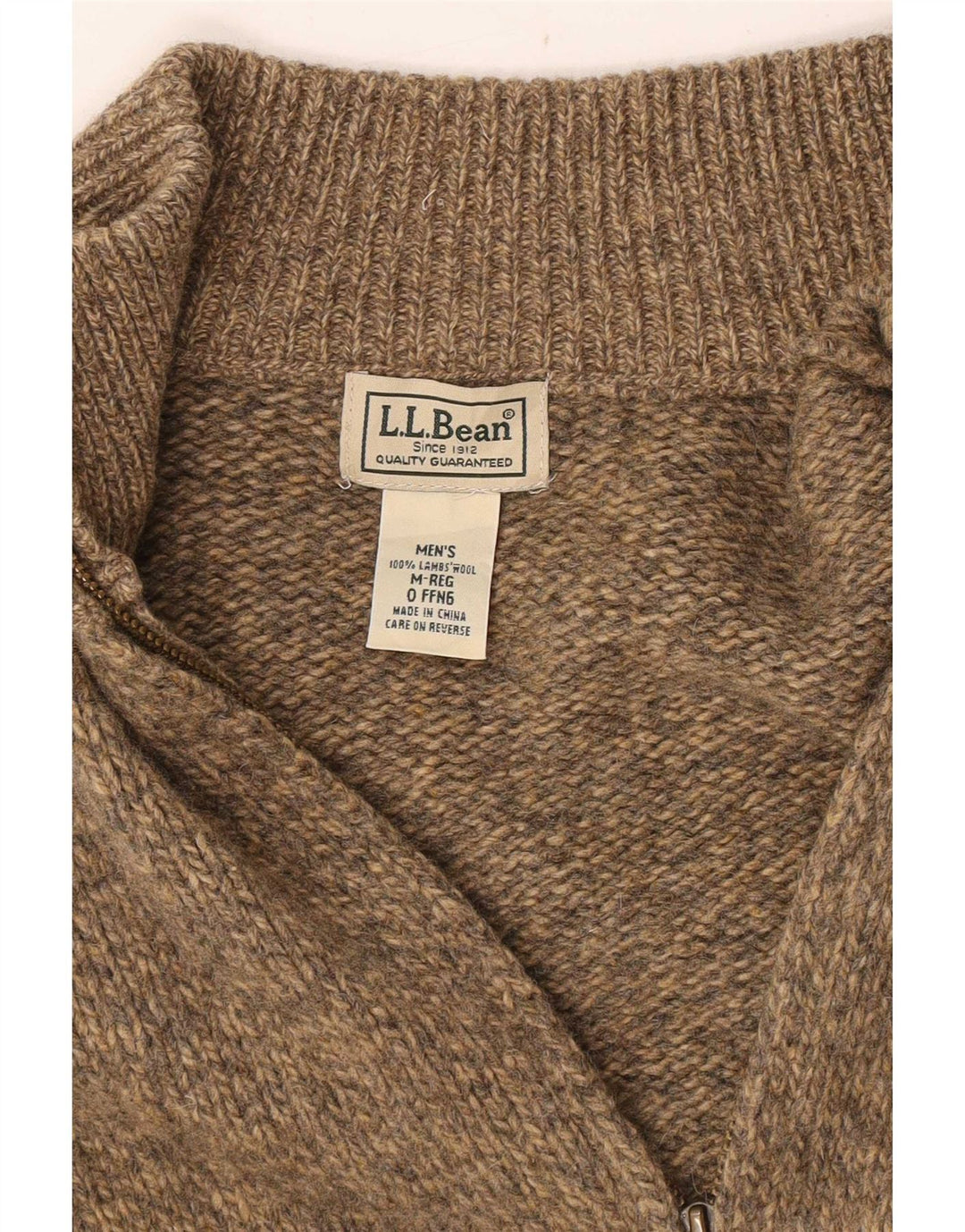 L.L.Bean Herren-Cardigan mit durchgehendem Reißverschluss, mittelbeigefarbene gesprenkelte Lammwolle
