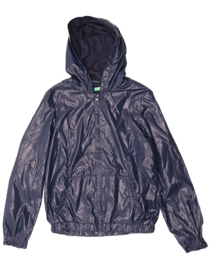 Benetton Mädchen-Regenjacke mit Kapuze, 13–14 Jahre, 3XL, Marineblau, Polyester