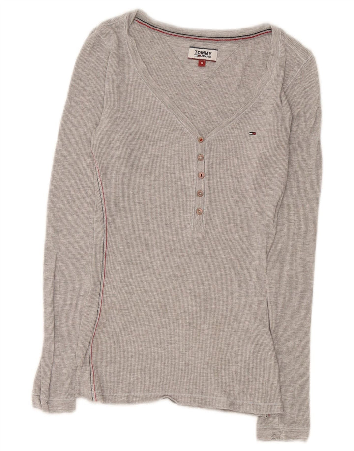 Tommy Hilfiger Damen Top Langarm UK 8 Small Graue Viskose