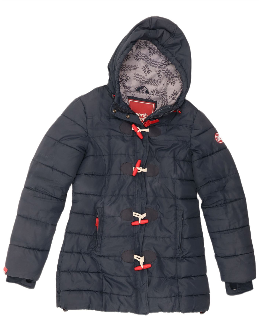 Superdry Wattierte Jacke mit Kapuze für Damen, UK 14, Größe L, Marineblau, Polyester