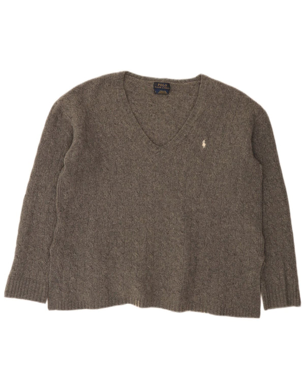 Polo Ralph Lauren Damen-Pullover mit V-Ausschnitt, UK 16, Größe L, graue Wolle