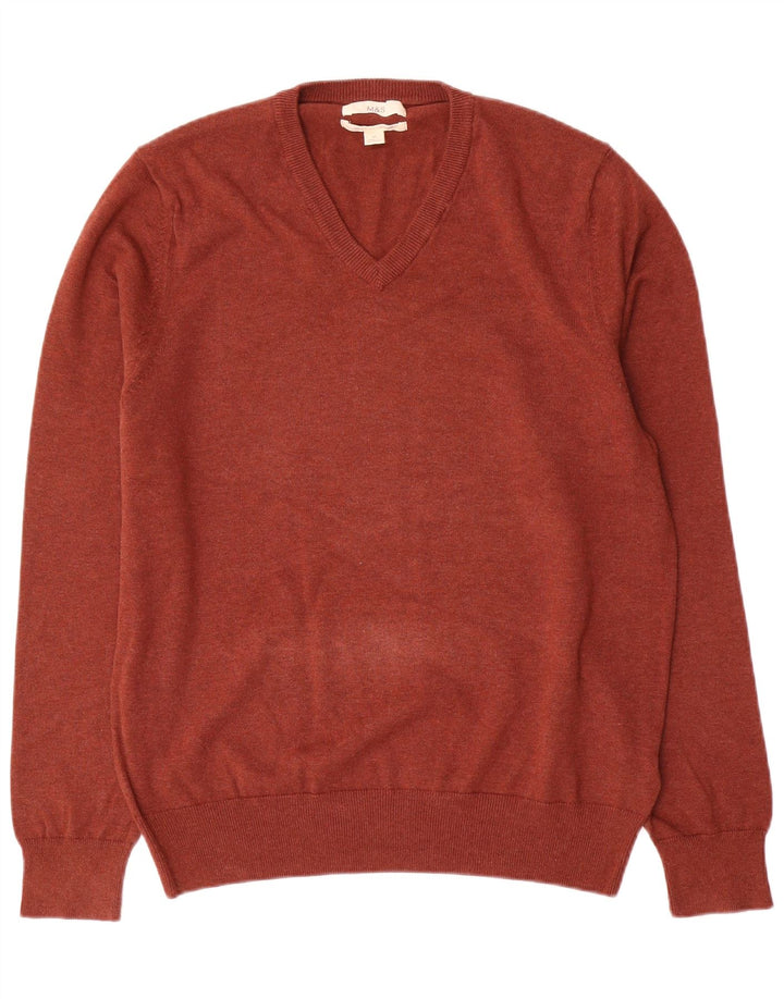 Marks & Spencer Herren-Pullover mit V-Ausschnitt, mittlere kastanienbraune Baumwolle