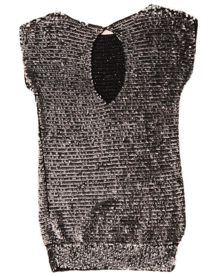 Mangano Damen Pailletten-Bodycon-Kleid UK 14 Medium Silber Wolle