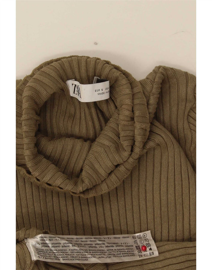 Zara Damen Crop Top UK 8 Small Khaki Viskose