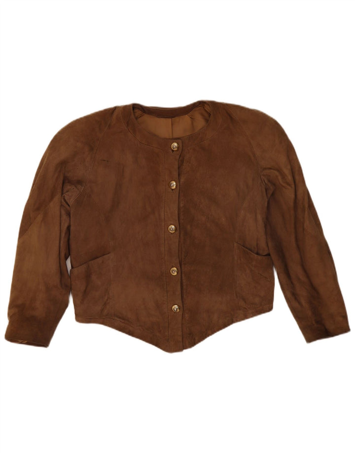 Vintage Damen Crop Wildlederjacke UK 14 Mittelbraunes Leder