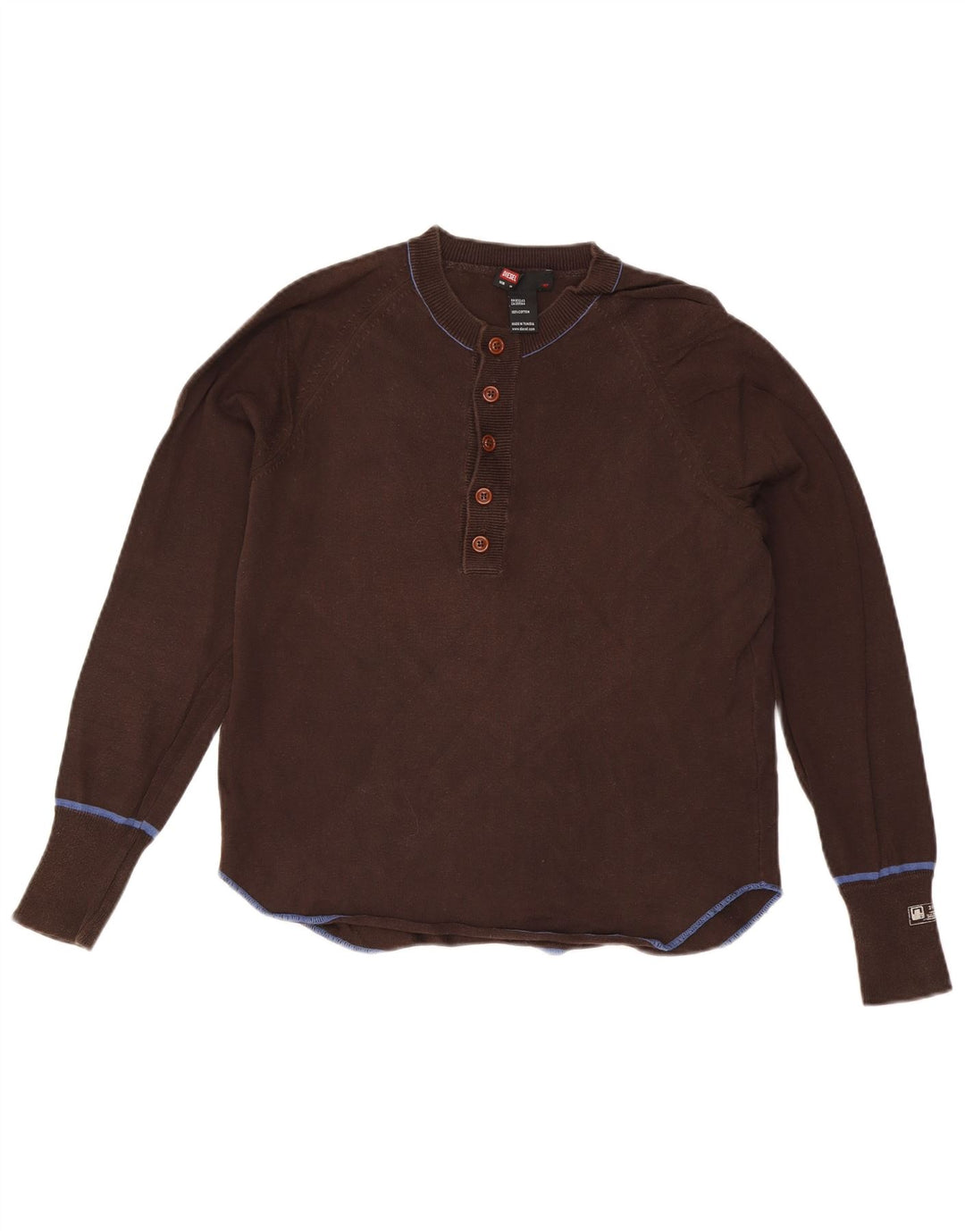 DIESEL Damen-Pullover mit Knopfkragen, UK 14, mittelbraune Baumwolle