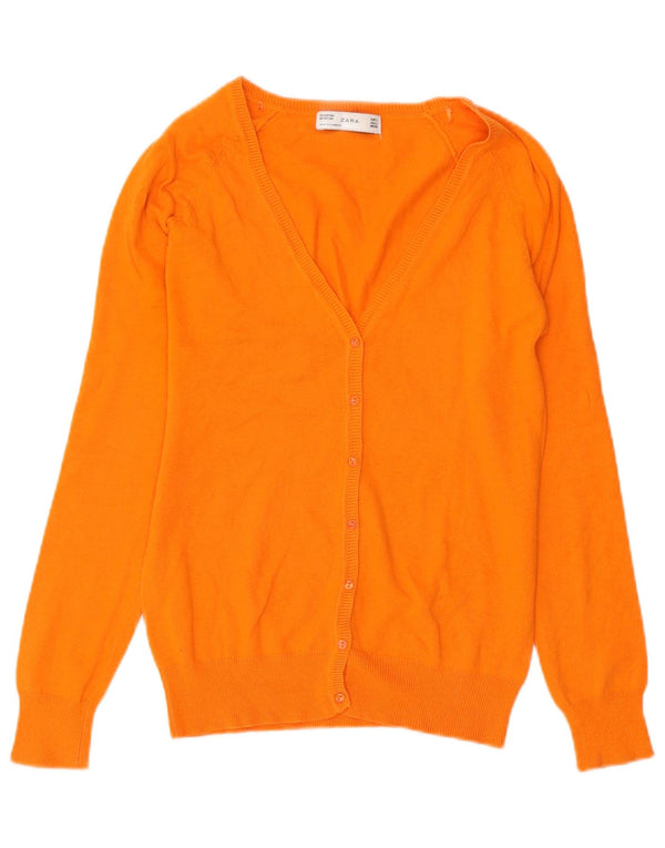 Zara Damen-Cardigan-Pullover UK 14 Large Orange Baumwolle