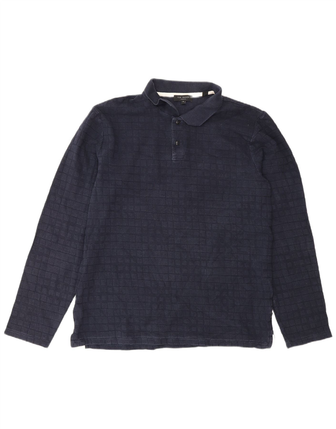 Ted Baker Herren-Langarm-Poloshirt, Größe 4, groß, marineblau, kariert, Baumwolle