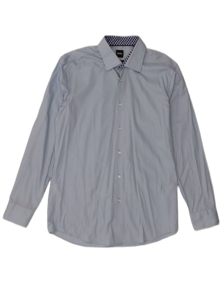 Hugo Boss Herren-Slim-Fit-Hemd, groß, aus blauer Baumwolle