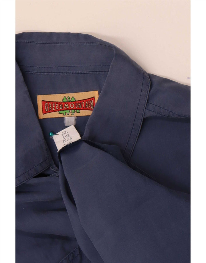 Vintage Herren Kurzarmhemd, groß, blau, Seide, klassisch