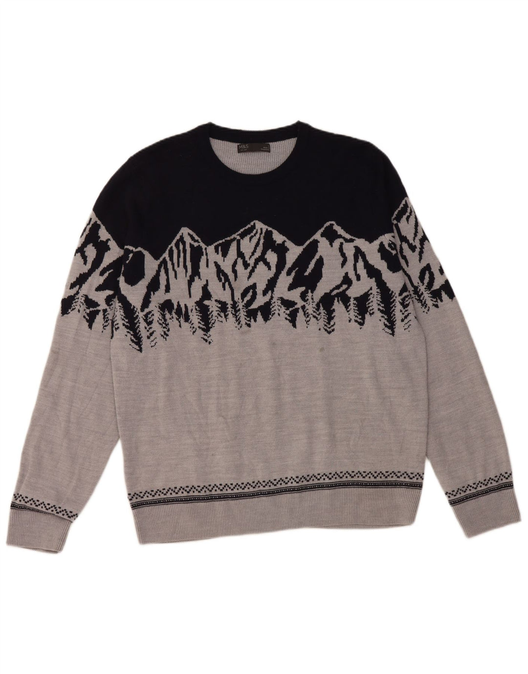 Marks & Spencer Herren-Pullover mit Rundhalsausschnitt, Größe L, Grau, Farbblock