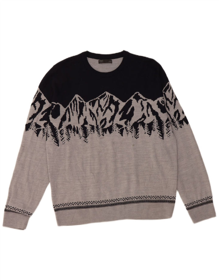 Marks & Spencer Herren-Pullover mit Rundhalsausschnitt, Größe L, Grau, Farbblock