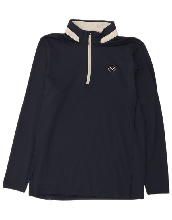 Puma Herren-Oberteil mit Reißverschluss, langärmlig, mittelblaues Farbblock-Polyester