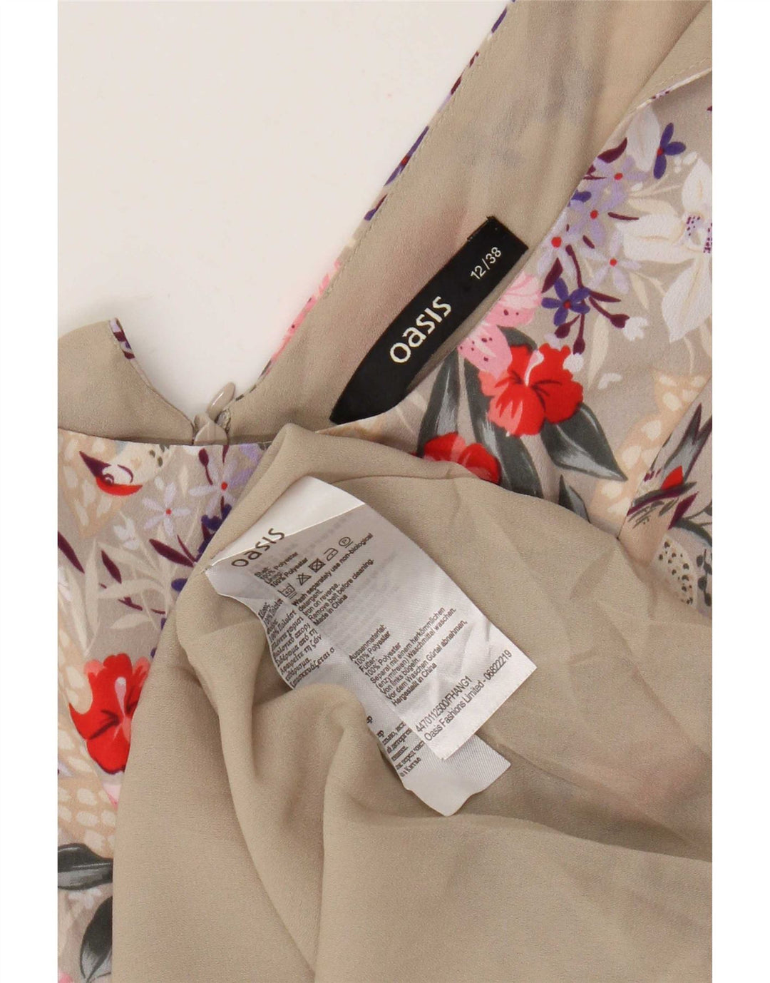 Oasis Damen-Sommerkleid, UK 12, Mittelbeige, geblümtes Polyester