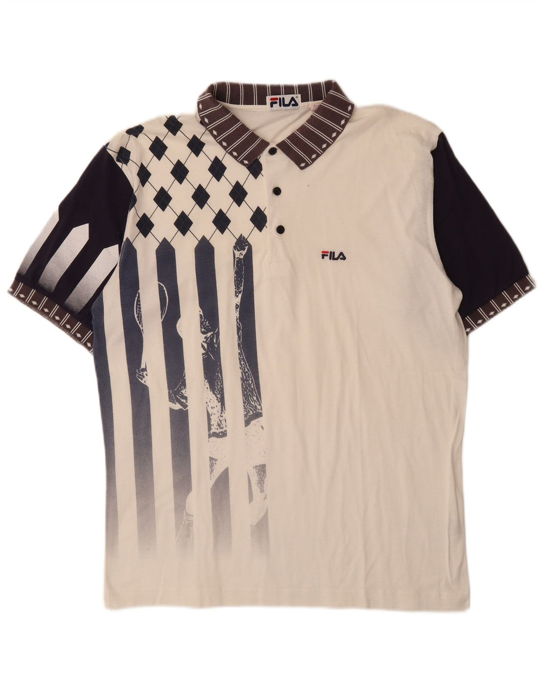 FILA Herren-Poloshirt mit Grafik, IT 52, groß, weiße Farbblock-Baumwolle